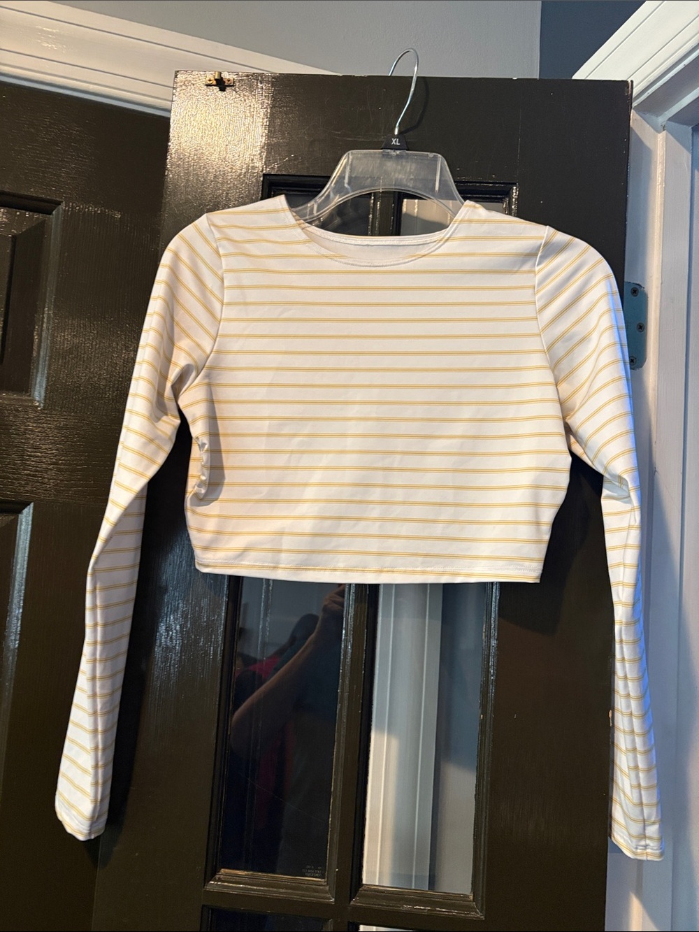 Patagonia White Crop Top with Pale Yellow Stripes